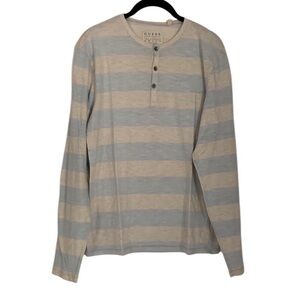 💁🏻‍♂️GUESS Men's Striped Blue and Cream Henley Shirt💁🏻‍♂️